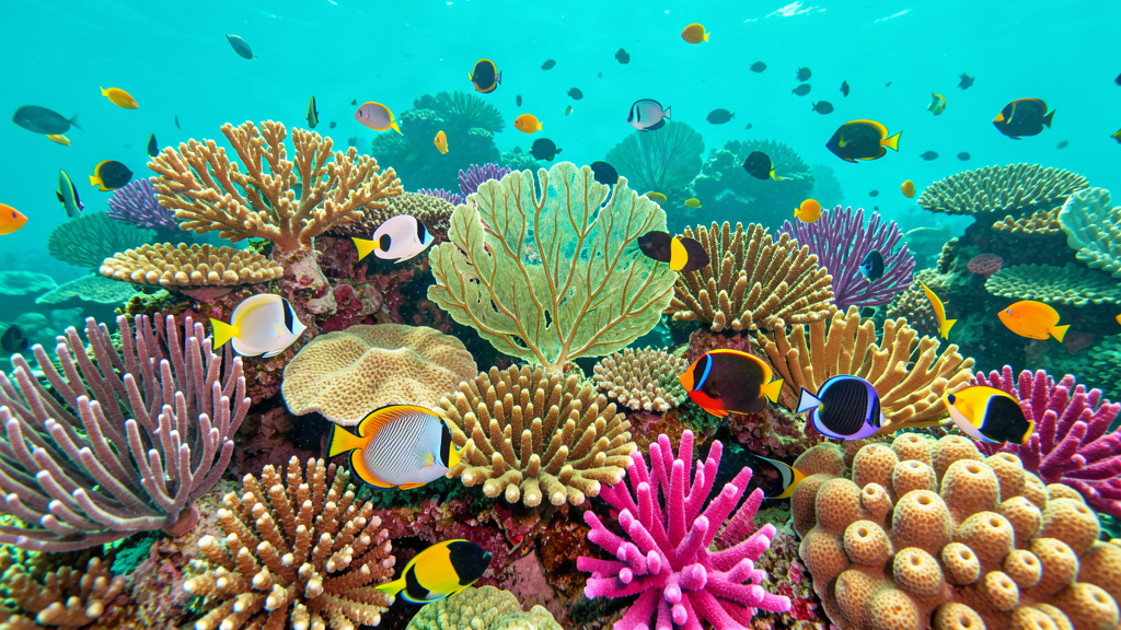 Tropical Indo-Pacific coral reef with colourful fish